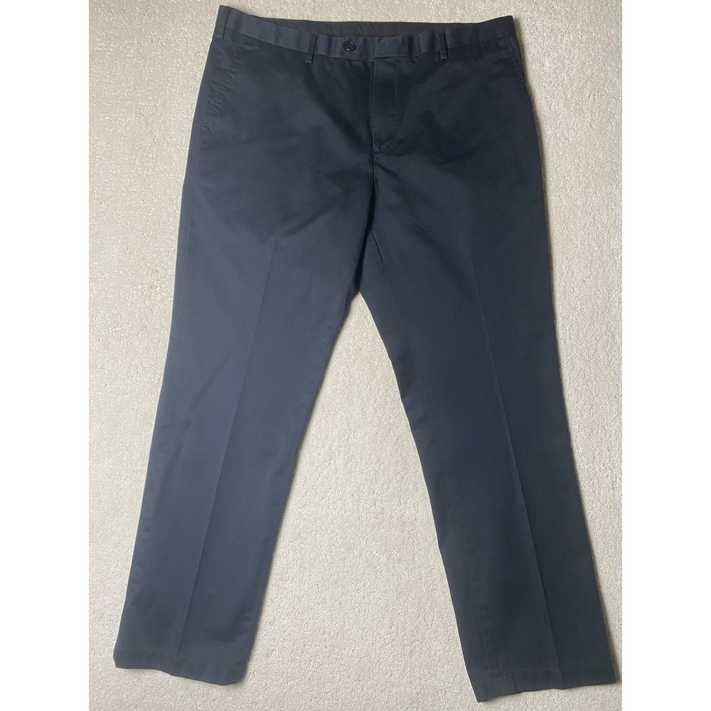 Jos A Bank Traveler 100% Wool Dress Pants Mens 38x30 Navy Blue Cuffed Flat Front